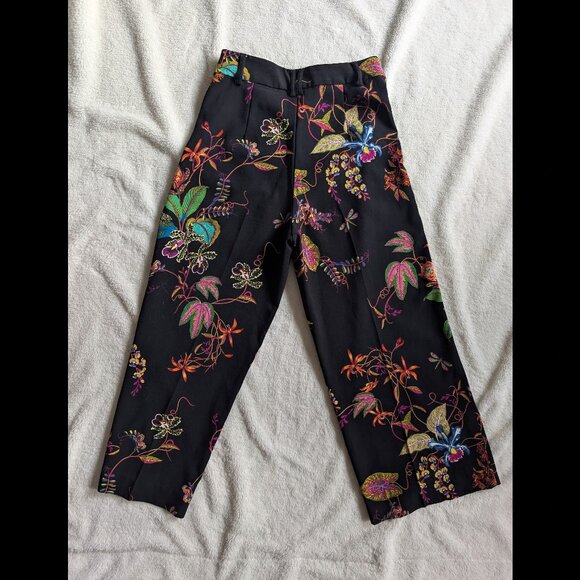 H&M Floral Print High Waist Pants Size 6 Wide Leg Ankle Palazzo Side Zip - Picture 2 of 7